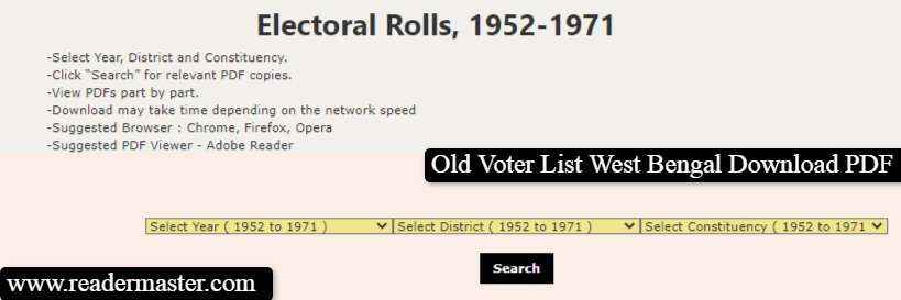 Old Voter List West Bengal Download PDF