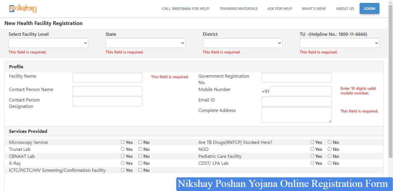 Nikshay Poshan Yojana Registration Form