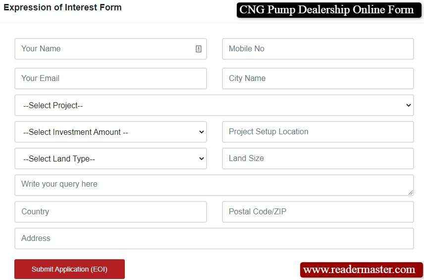 Expression of Interest Form - CNG Pump Dealership