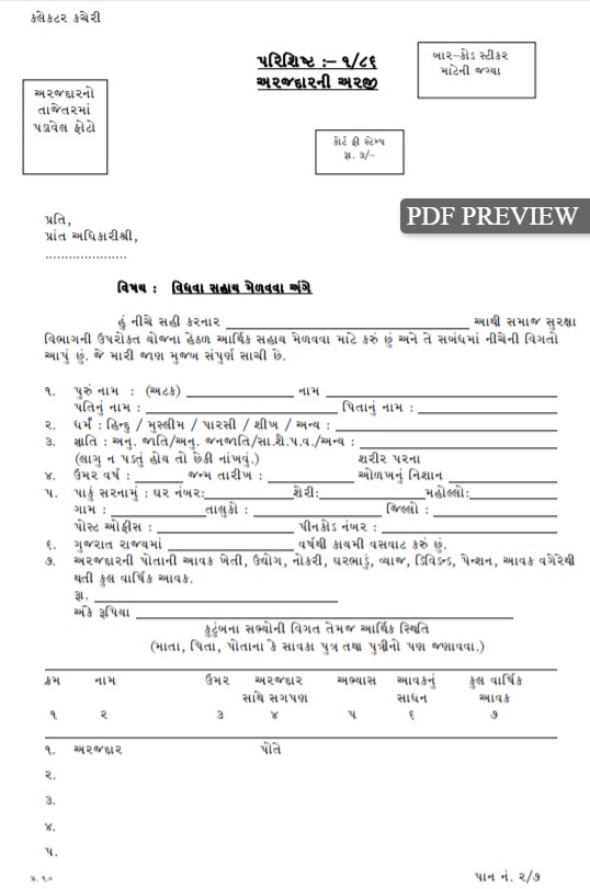 Vidhva Sahay Yojana Application Form PDF