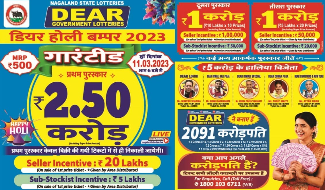 Punjab State Dear Holi Bumper 11.03.2023 Today Result Draw 6PM Live, Jackpot 2.5 Crores