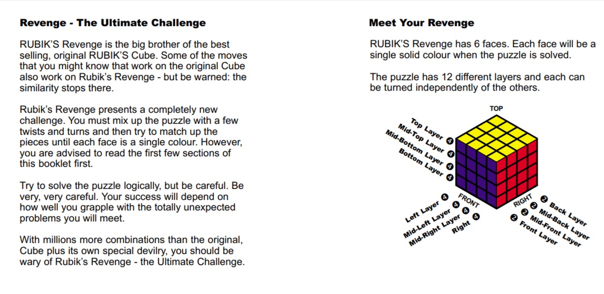 Rubik's Revenge Solution Hints Booklet - Complete Guide for Rubik Puzzle