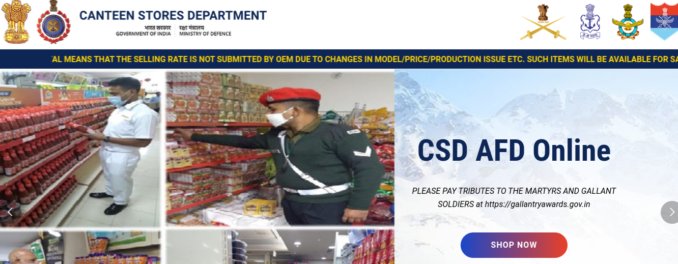 CSD AFD Online Canteen Official Portal 