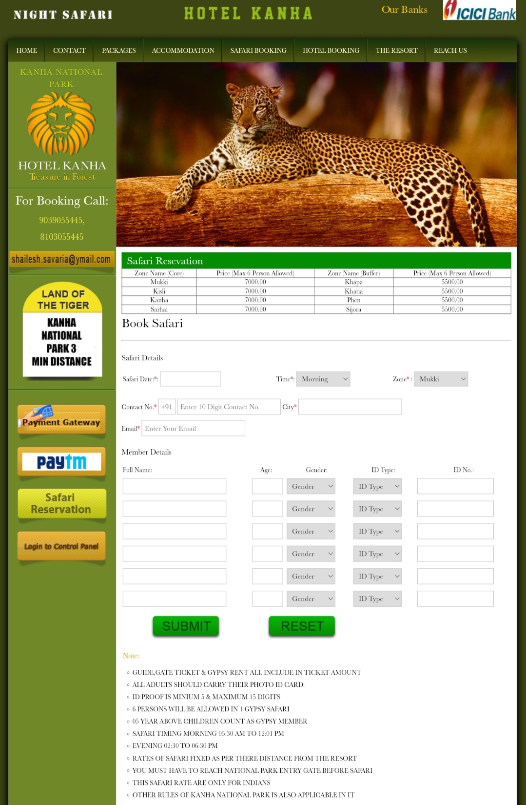 Kanha National Park Jungle Safari Booking official website