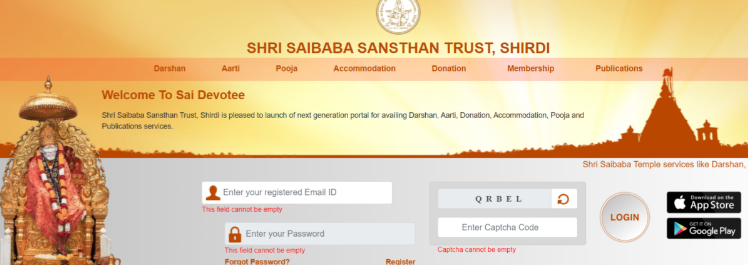 Sai Baba Shirdi Darshan Online Registration 