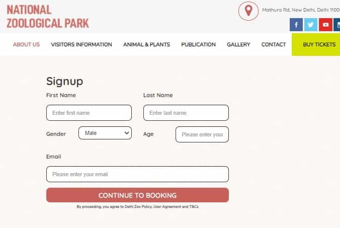Delhi Zoo Online Ticket Booking Registration