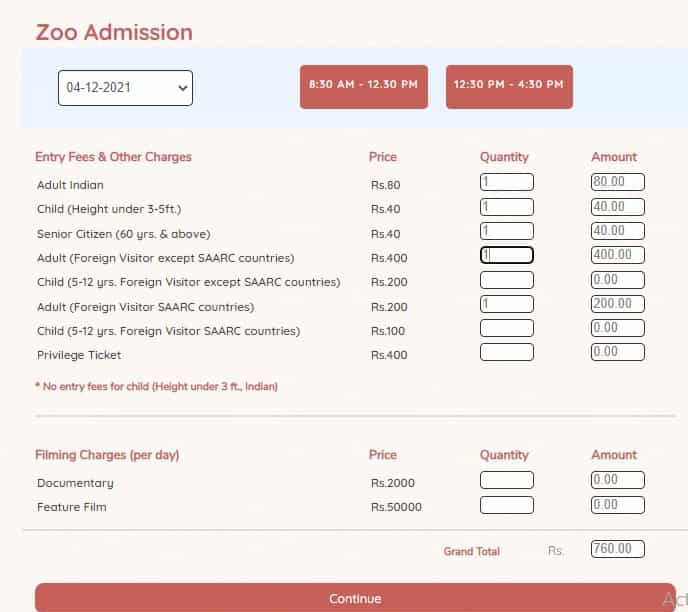 Delhi Zoo Admission Form for Online Ticket Booking