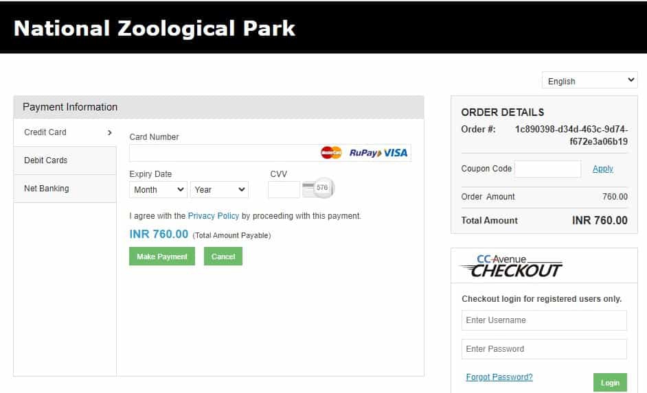 Delhi Zoo Online Ticket Booking Payment Process