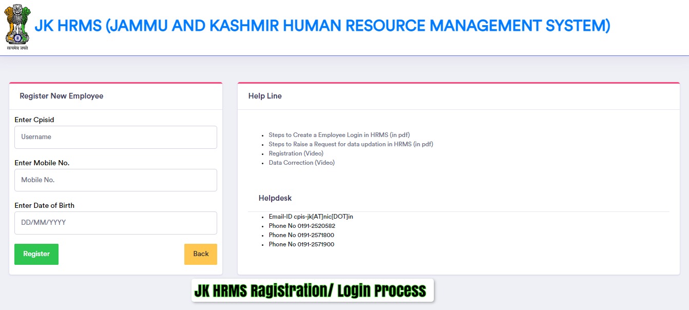 JK HRMS Portal Registration and Login process