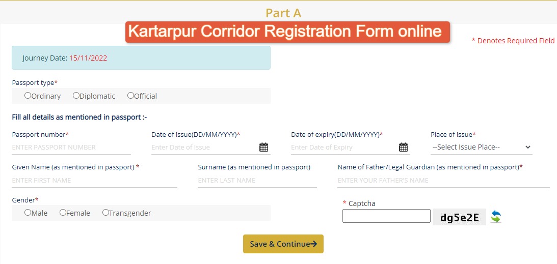 Kartarpur Corridor Registration form online