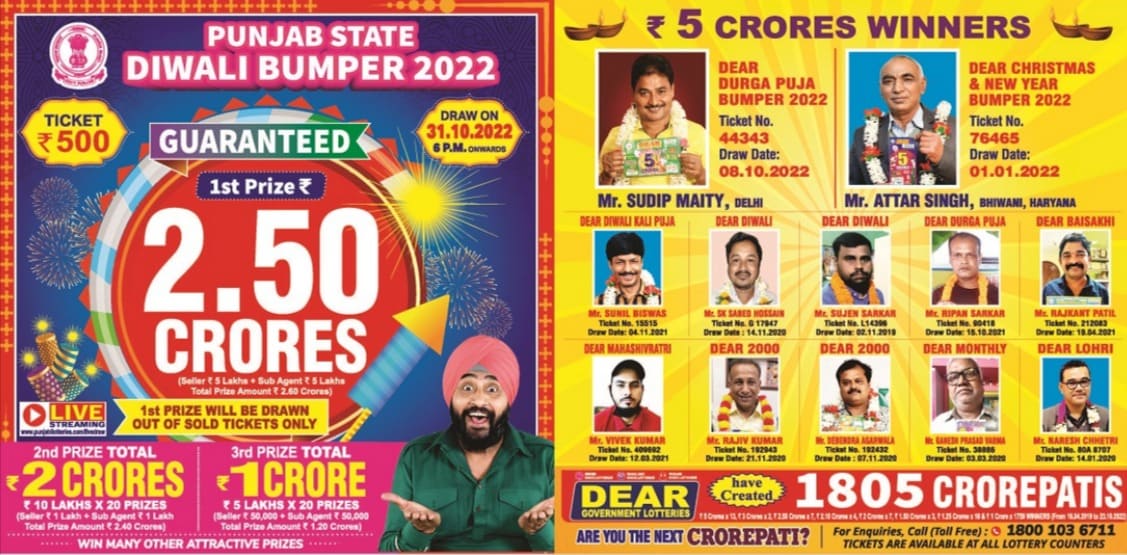 Punjab State Diwali Bumper 31.10.2022 Lottery Result 6PM Draw Live Today