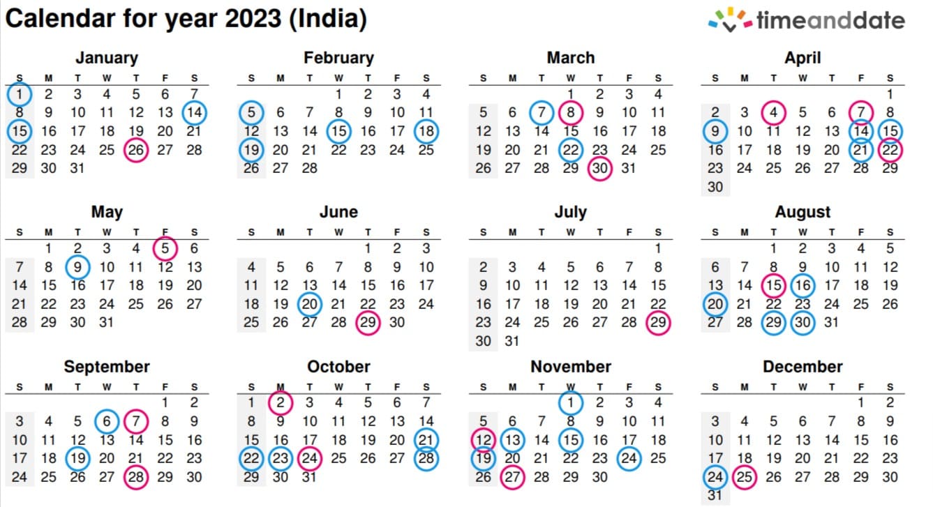 Indian Calendar 2023 With Holidays And Festivals List PDF Download 