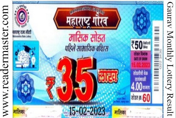 Maharashtra Gaurav Monthly Lottery 15.02.2023 Result Today Rs 35 Lakh Price