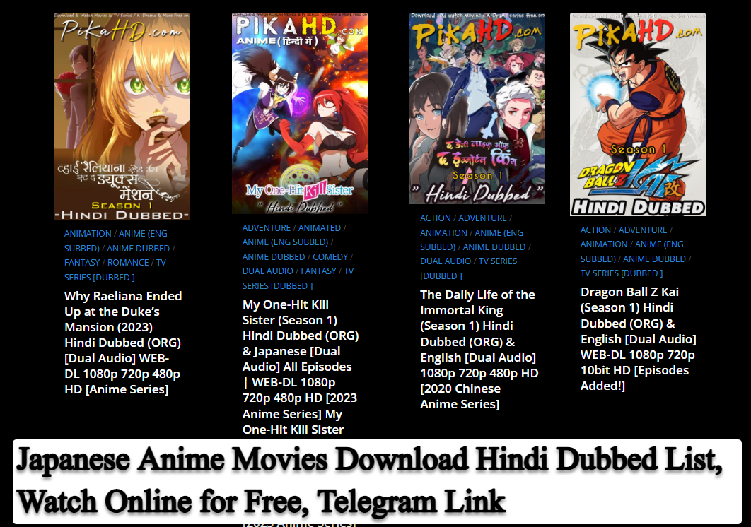Japanese Anime Movies Download Hindi Dubbed List, Watch Online for Free, Telegram Link